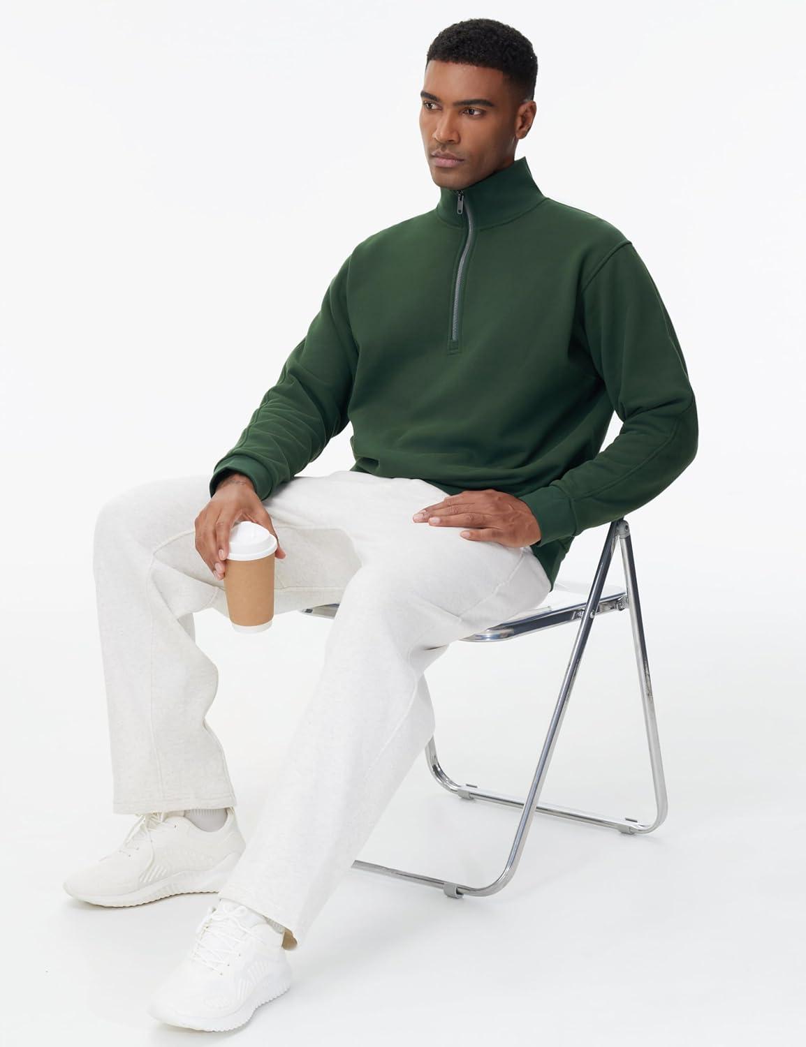 imageTHE GYM PEOPLE Mens Half Zip Fleece Pullover Sweatshirts Midweight Mock Neck Workout Sweat TopsGreen