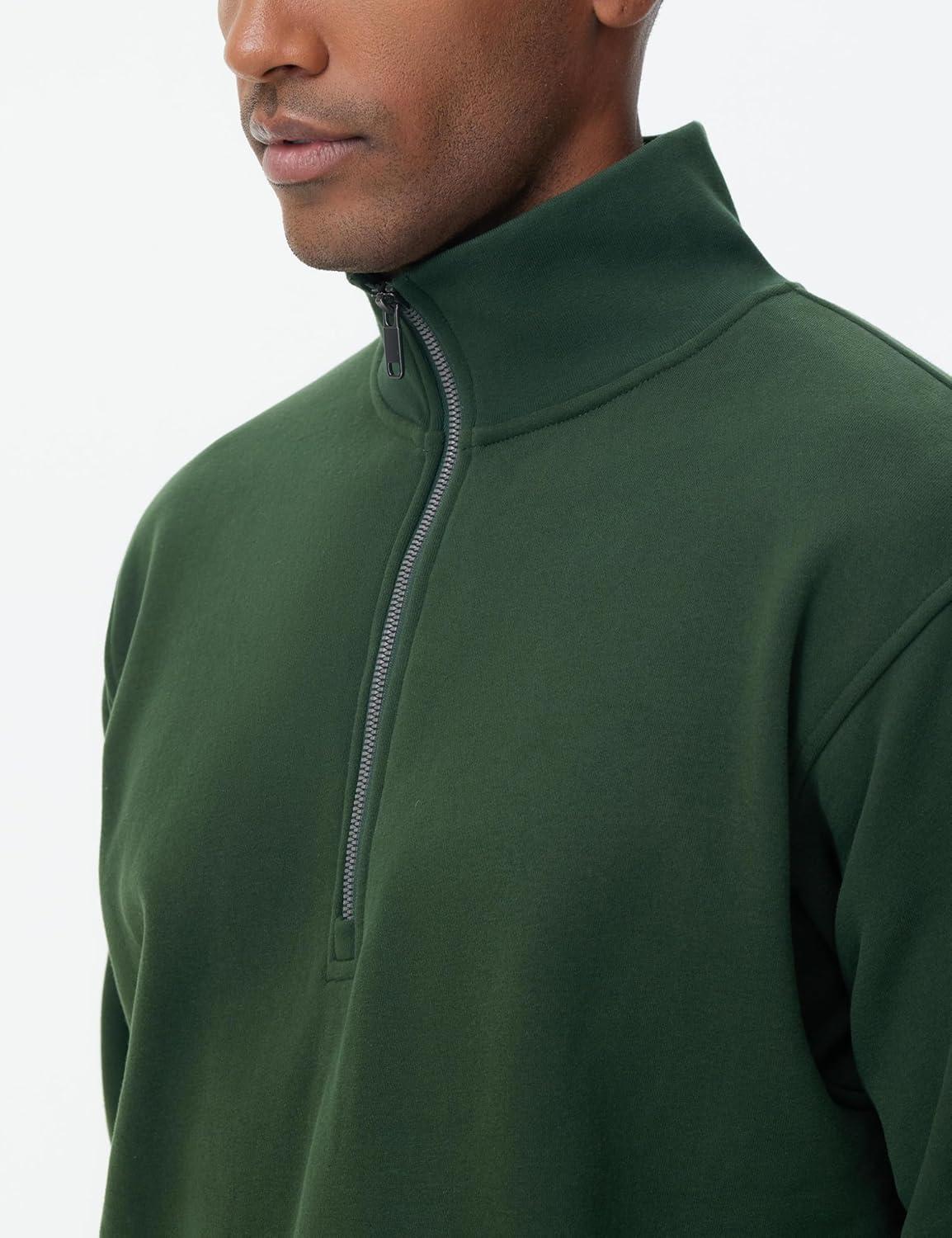 imageTHE GYM PEOPLE Mens Half Zip Fleece Pullover Sweatshirts Midweight Mock Neck Workout Sweat TopsGreen