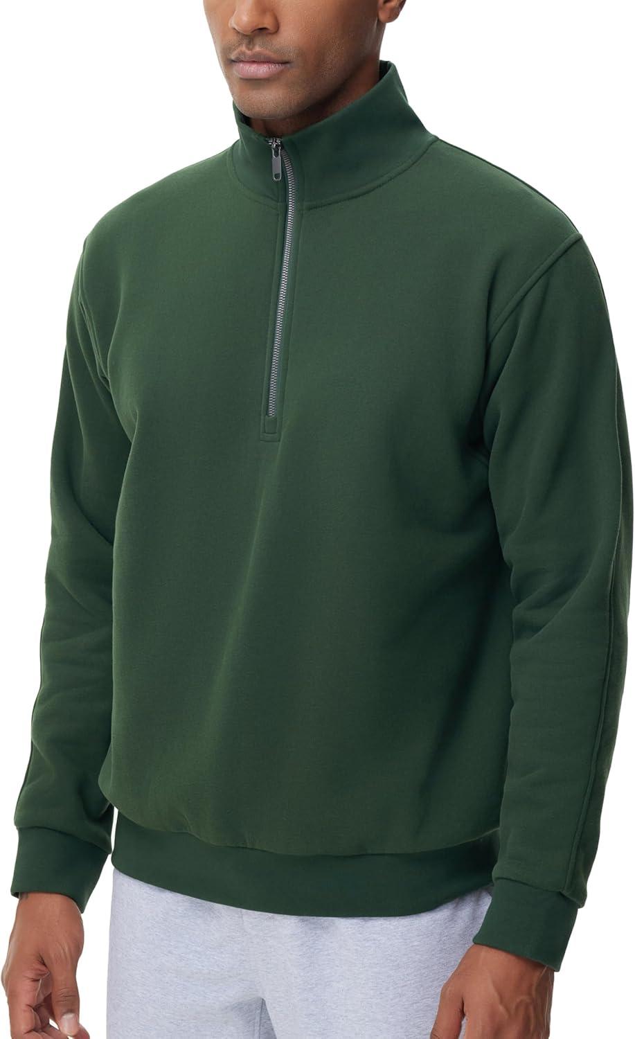 imageTHE GYM PEOPLE Mens Half Zip Fleece Pullover Sweatshirts Midweight Mock Neck Workout Sweat TopsGreen