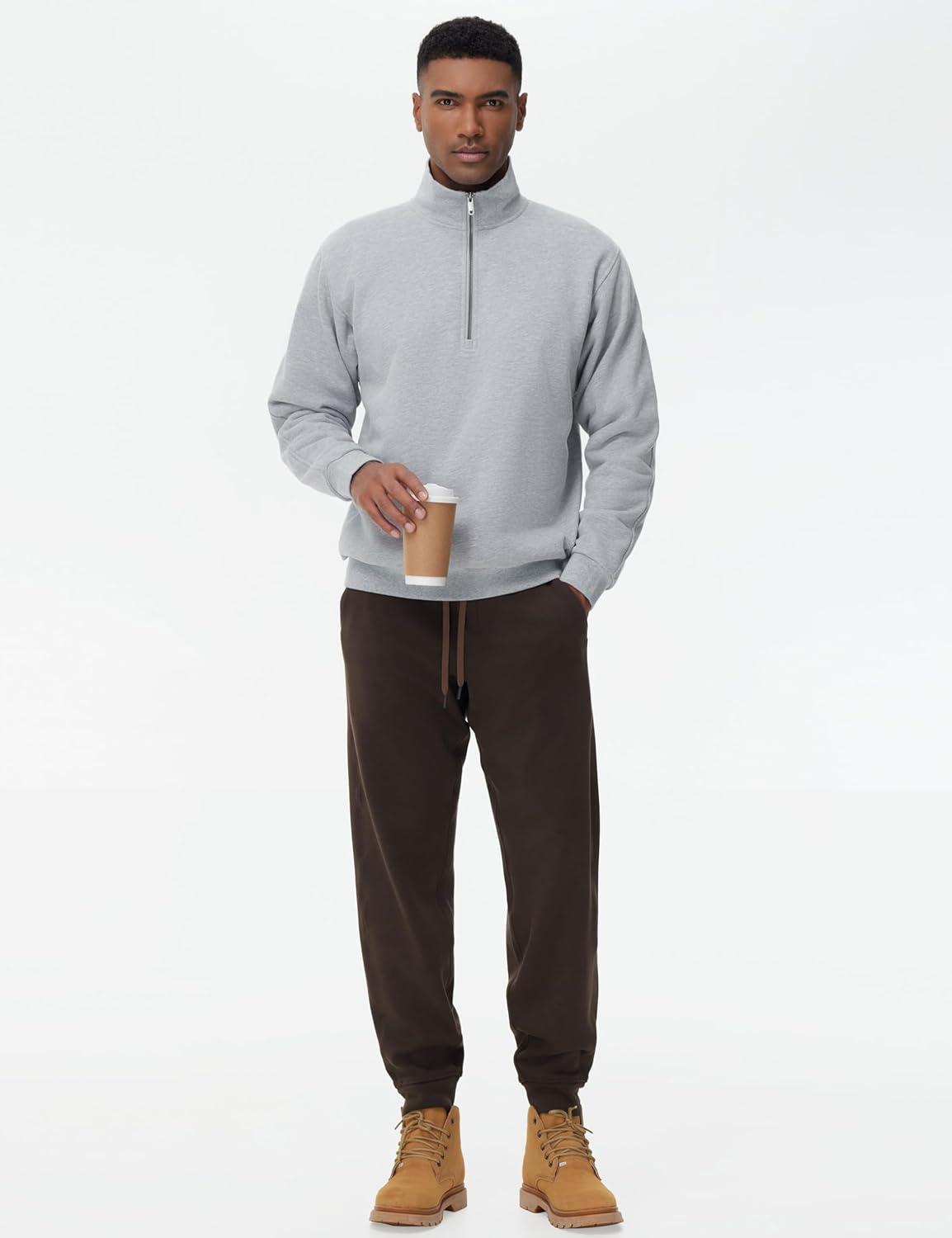 imageTHE GYM PEOPLE Mens Half Zip Fleece Pullover Sweatshirts Midweight Mock Neck Workout Sweat TopsGrey