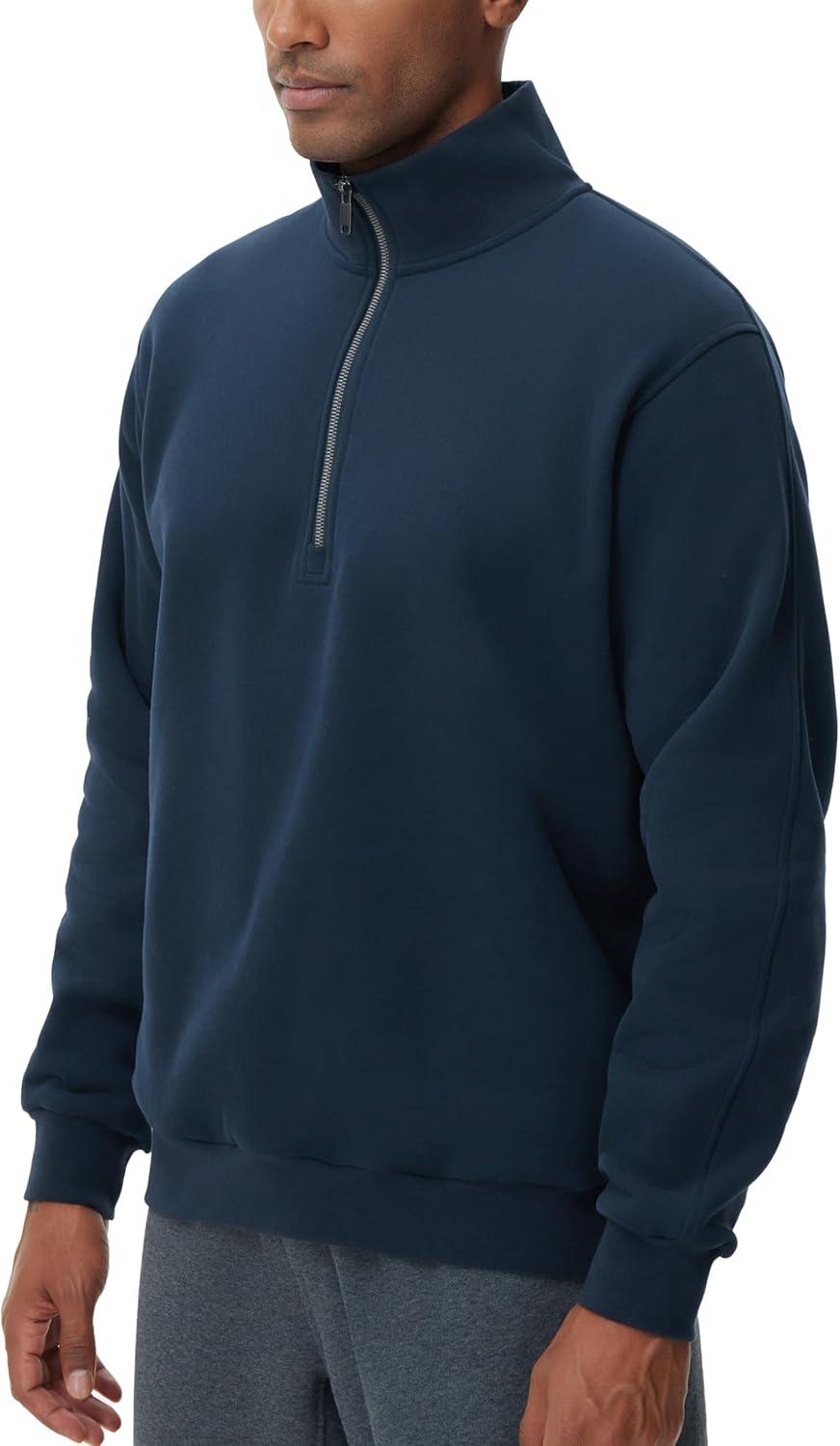 imageTHE GYM PEOPLE Mens Half Zip Fleece Pullover Sweatshirts Midweight Mock Neck Workout Sweat TopsNavy Blue