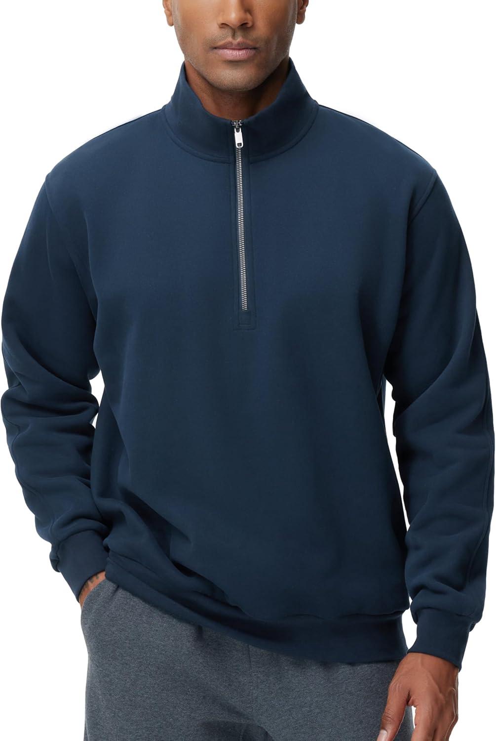 imageTHE GYM PEOPLE Mens Half Zip Fleece Pullover Sweatshirts Midweight Mock Neck Workout Sweat TopsNavy Blue