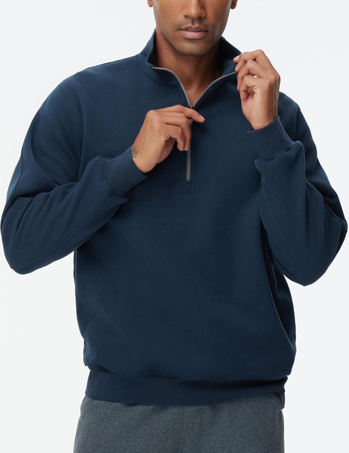 imageTHE GYM PEOPLE Mens Half Zip Fleece Pullover Sweatshirts Midweight Mock Neck Workout Sweat TopsNavy Blue