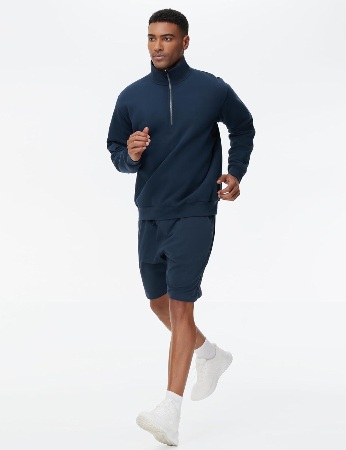 imageTHE GYM PEOPLE Mens Half Zip Fleece Pullover Sweatshirts Midweight Mock Neck Workout Sweat TopsNavy Blue