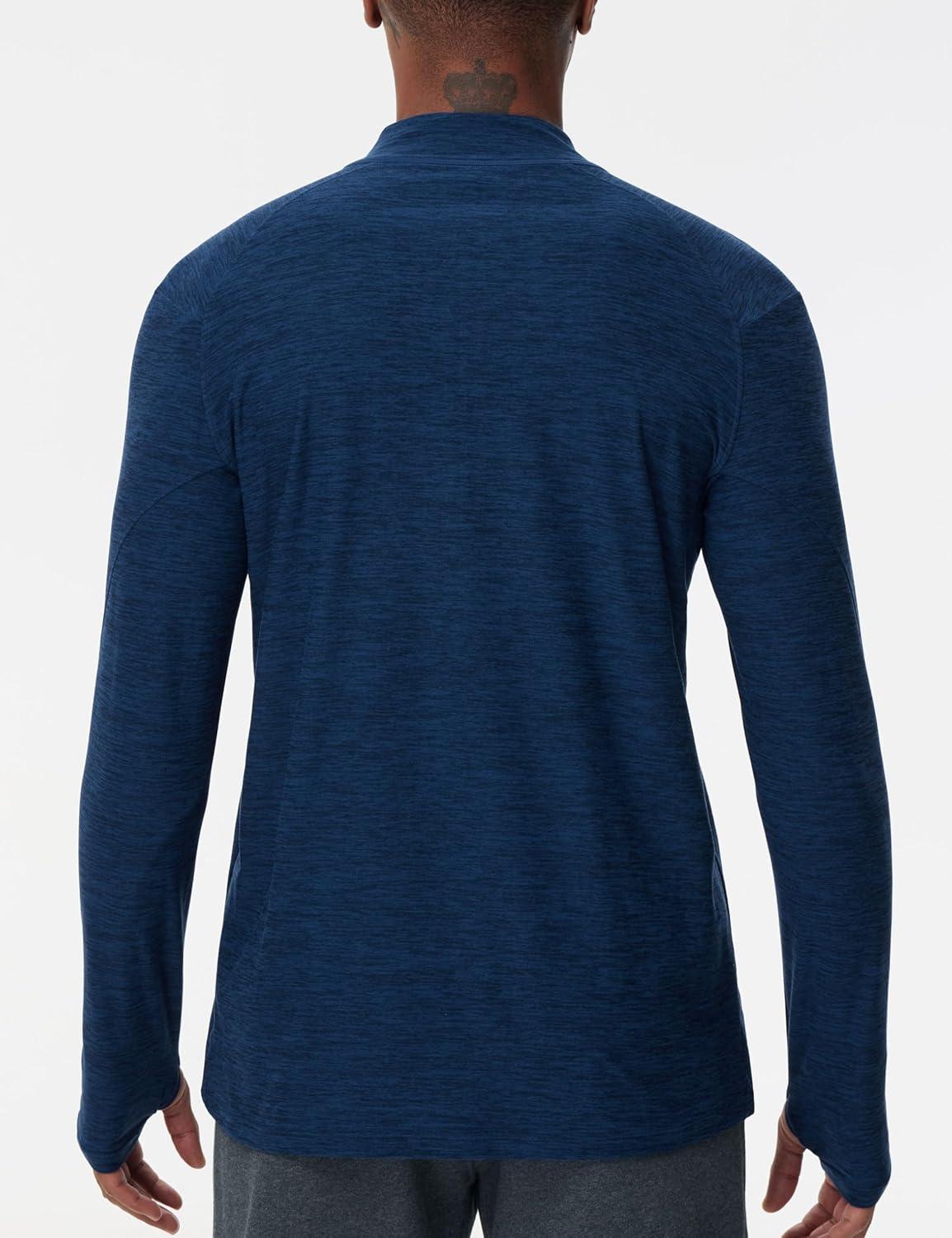 imageTHE GYM PEOPLE Mens HalfZip Long Sleeve Golf Shirts Soft Lightweight Warm Workout Pullover Sweatshirts with Thumb HoleDark Blue Heather