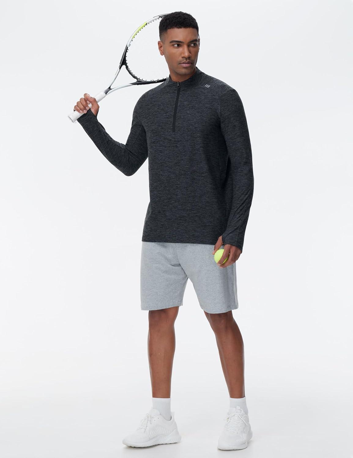 imageTHE GYM PEOPLE Mens HalfZip Long Sleeve Golf Shirts Soft Lightweight Warm Workout Pullover Sweatshirts with Thumb HoleDark Grey Heather