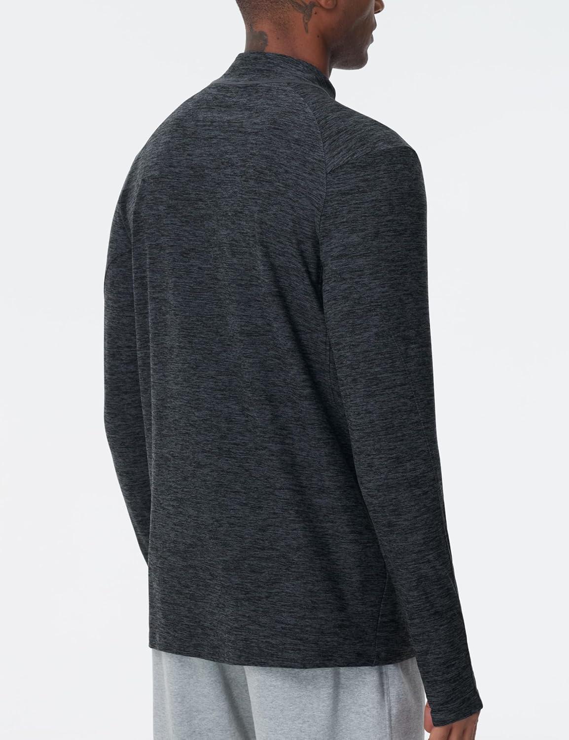 imageTHE GYM PEOPLE Mens HalfZip Long Sleeve Golf Shirts Soft Lightweight Warm Workout Pullover Sweatshirts with Thumb HoleDark Grey Heather