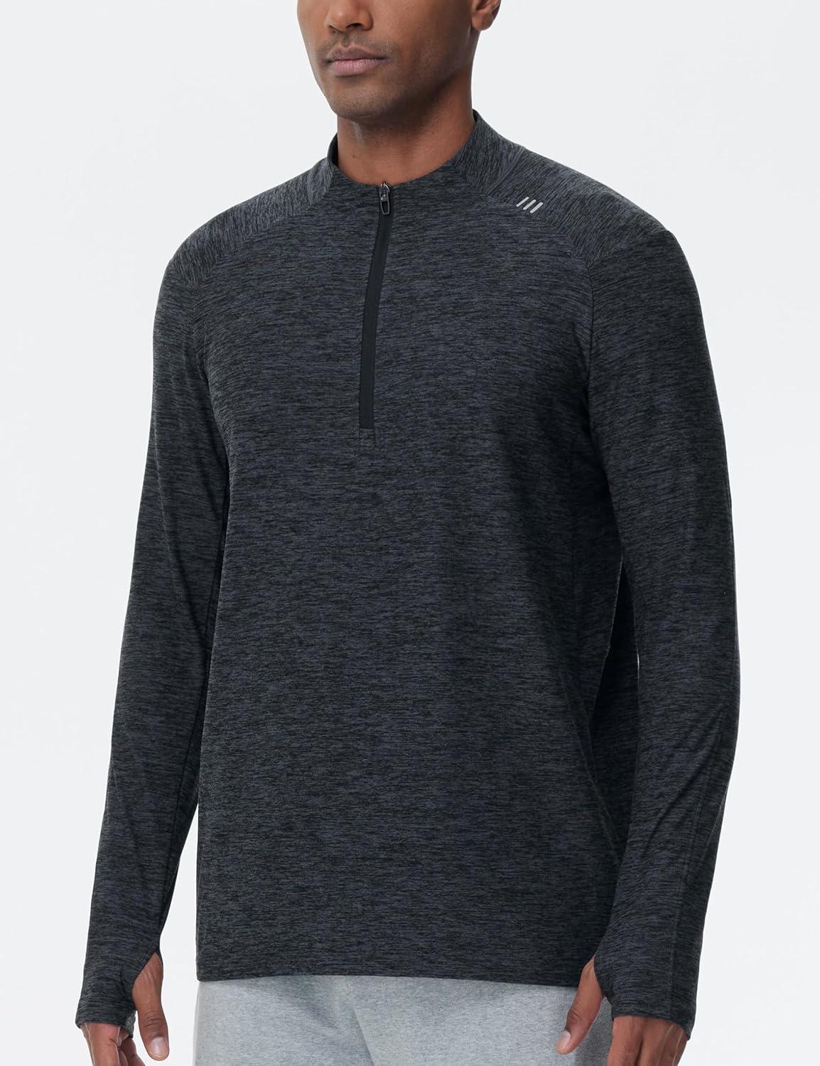 imageTHE GYM PEOPLE Mens HalfZip Long Sleeve Golf Shirts Soft Lightweight Warm Workout Pullover Sweatshirts with Thumb HoleDark Grey Heather