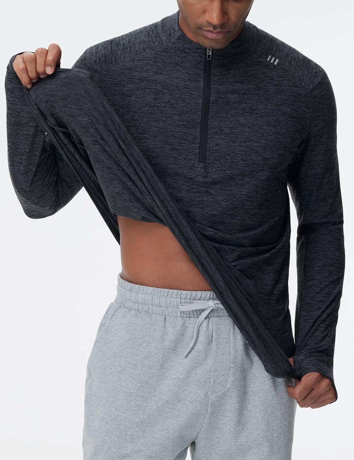imageTHE GYM PEOPLE Mens HalfZip Long Sleeve Golf Shirts Soft Lightweight Warm Workout Pullover Sweatshirts with Thumb HoleDark Grey Heather