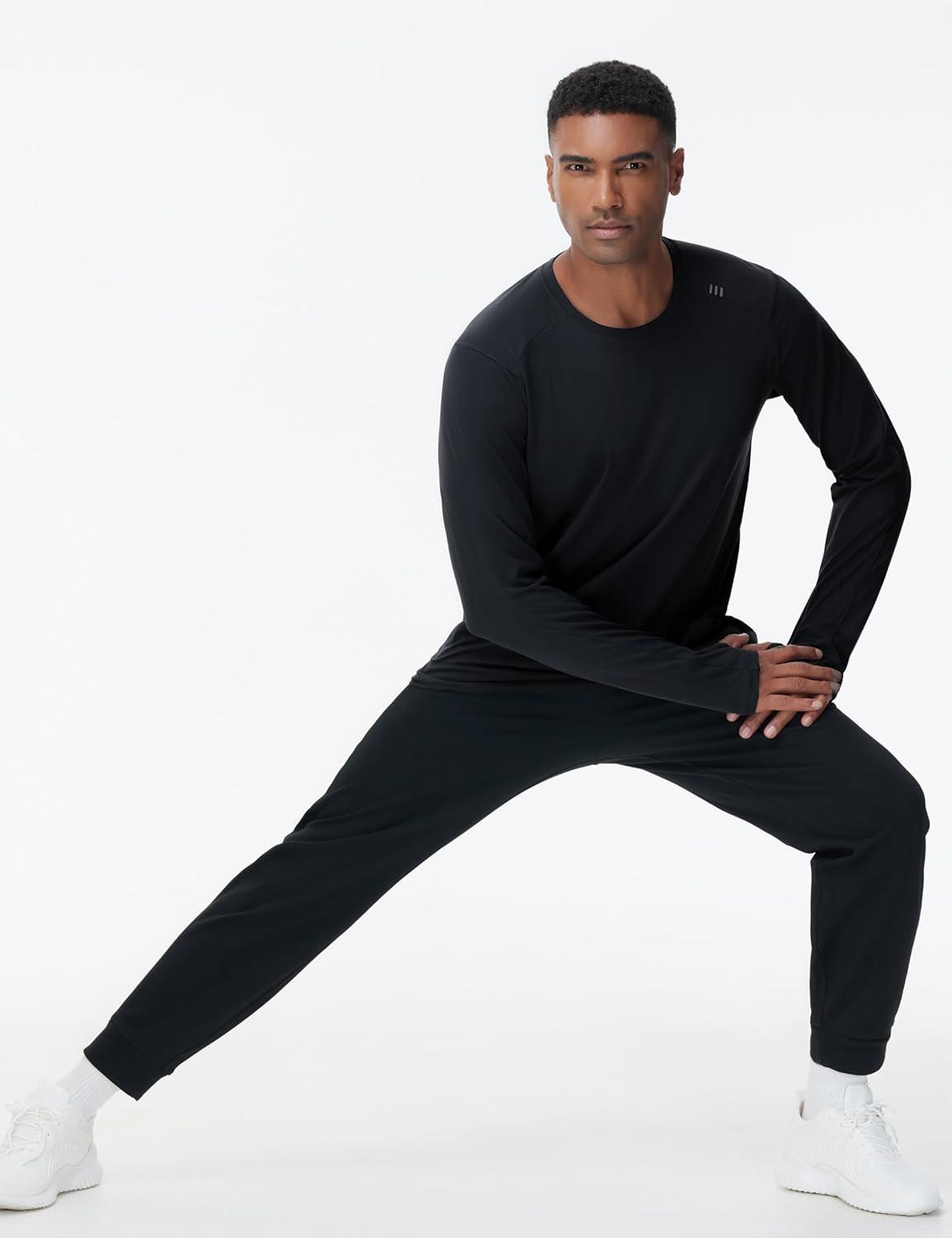 imageTHE GYM PEOPLE Mens Long Sleeve Workout Shirts Moisture Wicking Athletic Running Tee Tops with Thumb HolesBlack