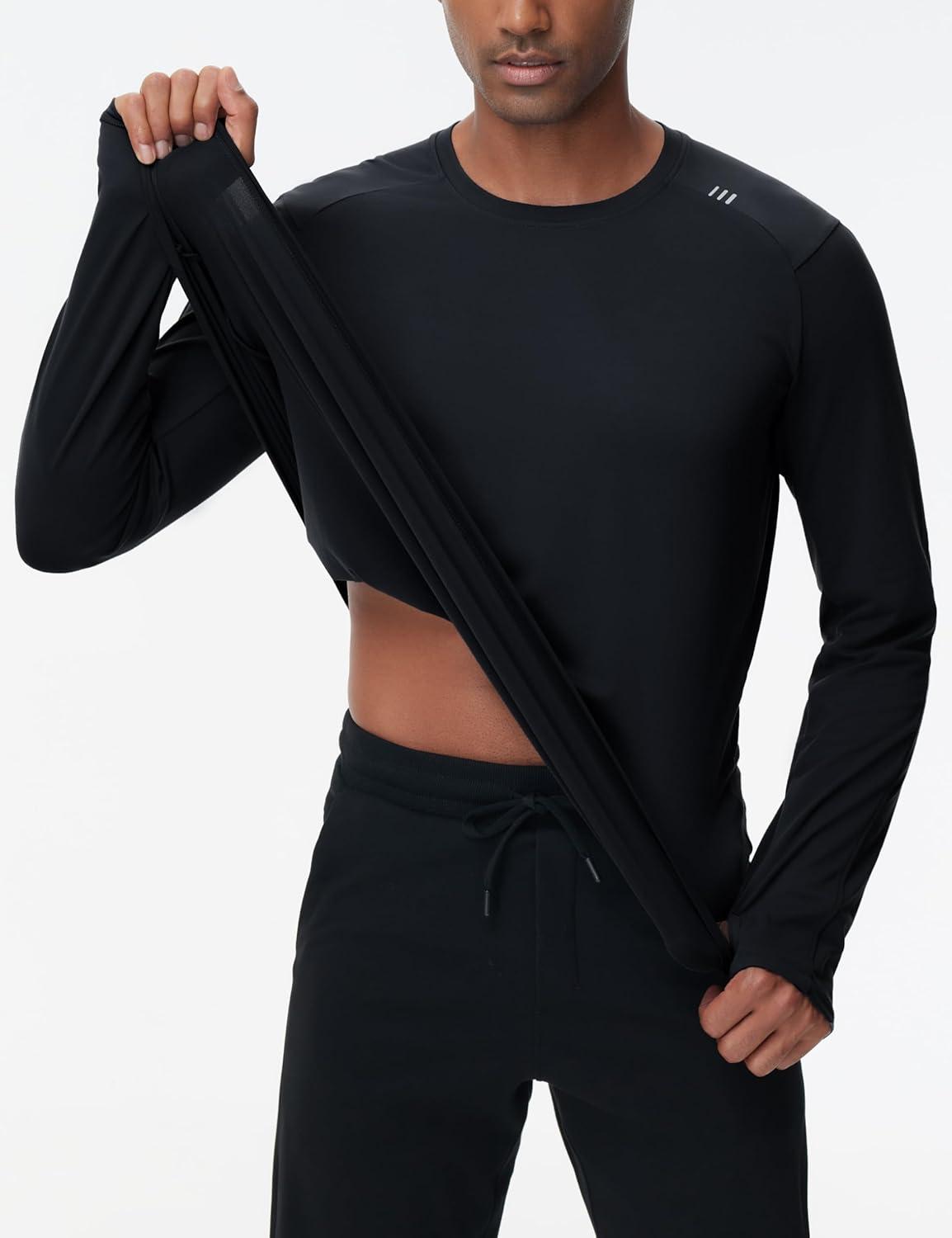 imageTHE GYM PEOPLE Mens Long Sleeve Workout Shirts Moisture Wicking Athletic Running Tee Tops with Thumb HolesBlack