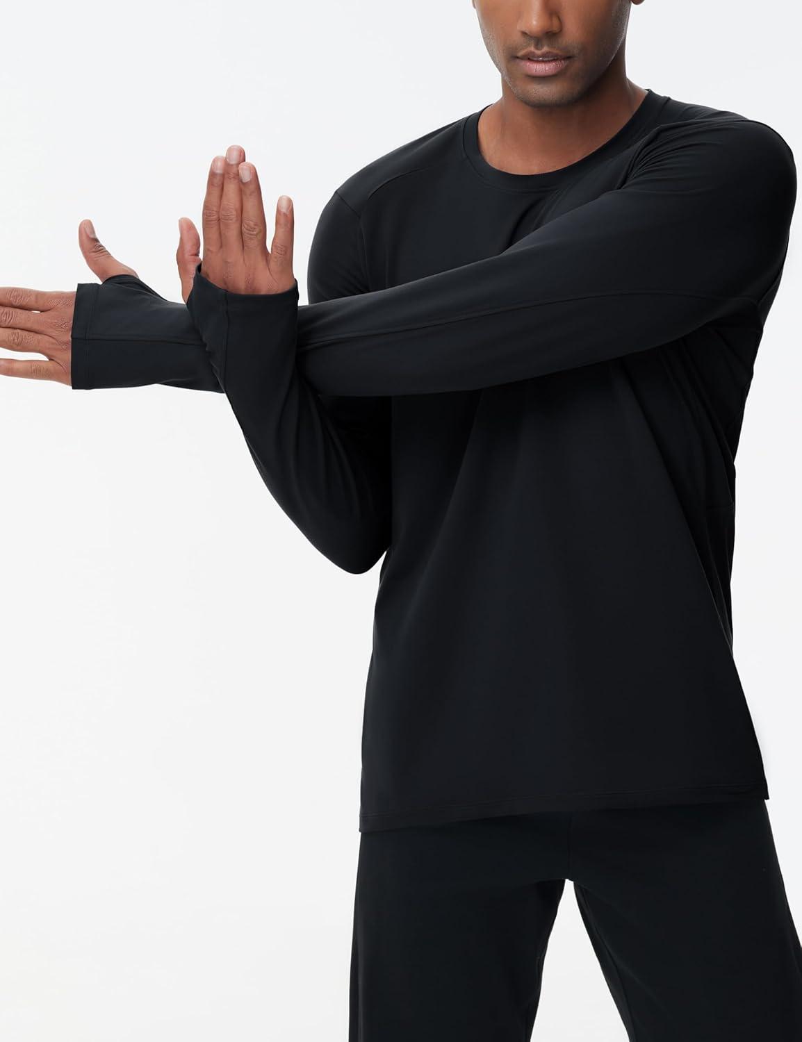 imageTHE GYM PEOPLE Mens Long Sleeve Workout Shirts Moisture Wicking Athletic Running Tee Tops with Thumb HolesBlack