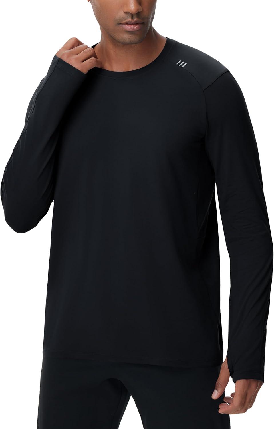 imageTHE GYM PEOPLE Mens Long Sleeve Workout Shirts Moisture Wicking Athletic Running Tee Tops with Thumb HolesBlack