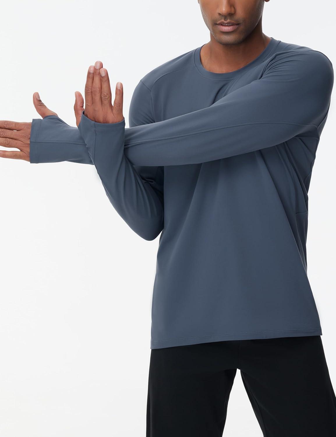 imageTHE GYM PEOPLE Mens Long Sleeve Workout Shirts Moisture Wicking Athletic Running Tee Tops with Thumb HolesCharcoal Grey