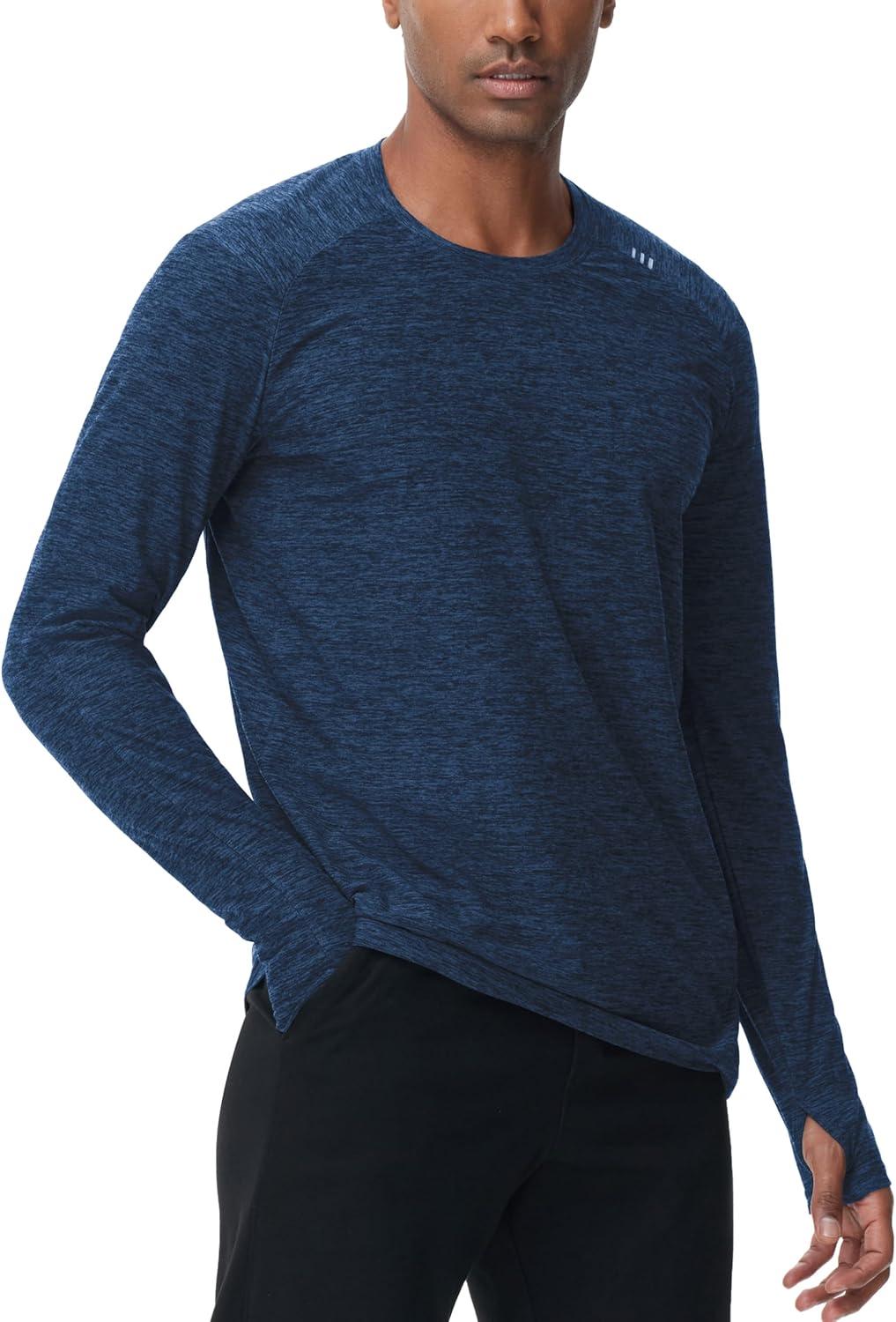 imageTHE GYM PEOPLE Mens Long Sleeve Workout Shirts Moisture Wicking Athletic Running Tee Tops with Thumb HolesDark Blue Heather
