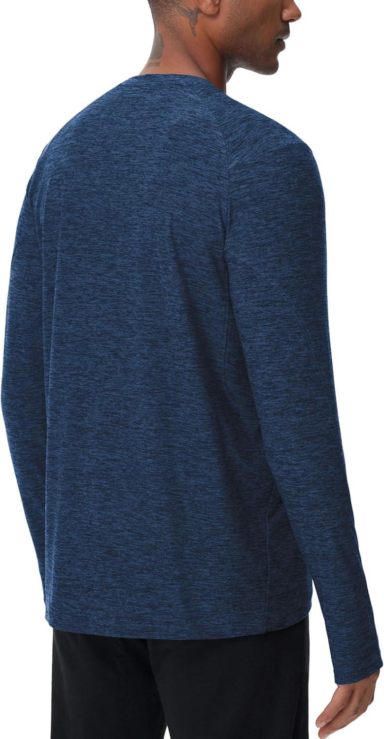 imageTHE GYM PEOPLE Mens Long Sleeve Workout Shirts Moisture Wicking Athletic Running Tee Tops with Thumb HolesDark Blue Heather