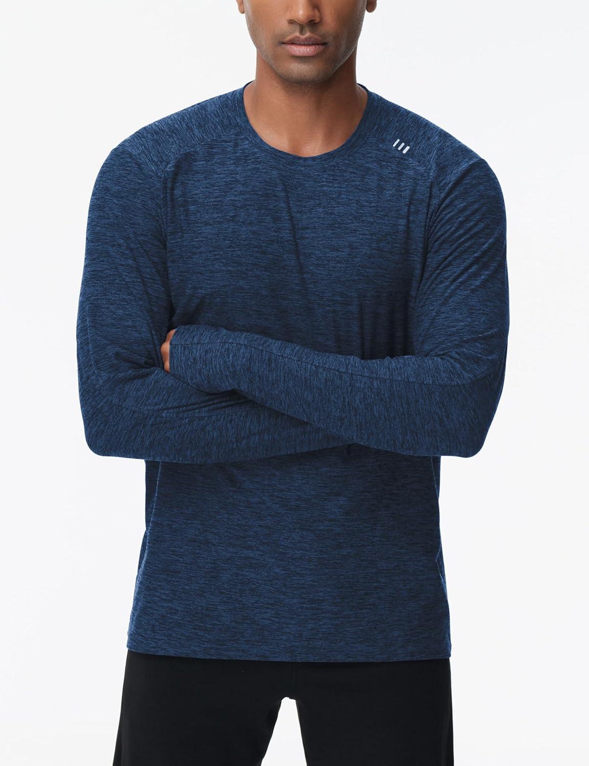 imageTHE GYM PEOPLE Mens Long Sleeve Workout Shirts Moisture Wicking Athletic Running Tee Tops with Thumb HolesDark Blue Heather
