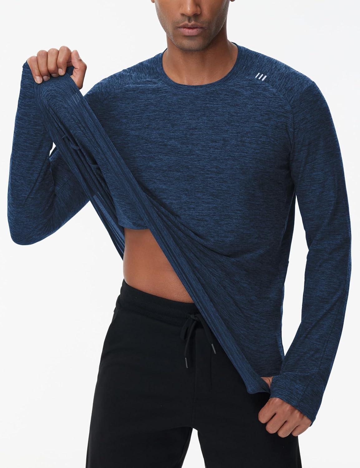 imageTHE GYM PEOPLE Mens Long Sleeve Workout Shirts Moisture Wicking Athletic Running Tee Tops with Thumb HolesDark Blue Heather