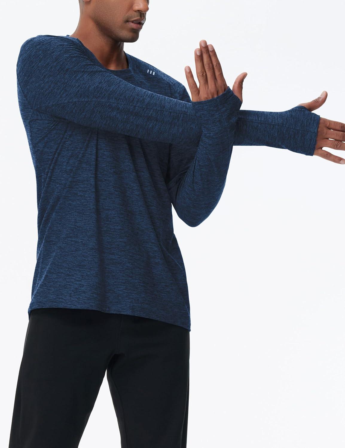 imageTHE GYM PEOPLE Mens Long Sleeve Workout Shirts Moisture Wicking Athletic Running Tee Tops with Thumb HolesDark Blue Heather