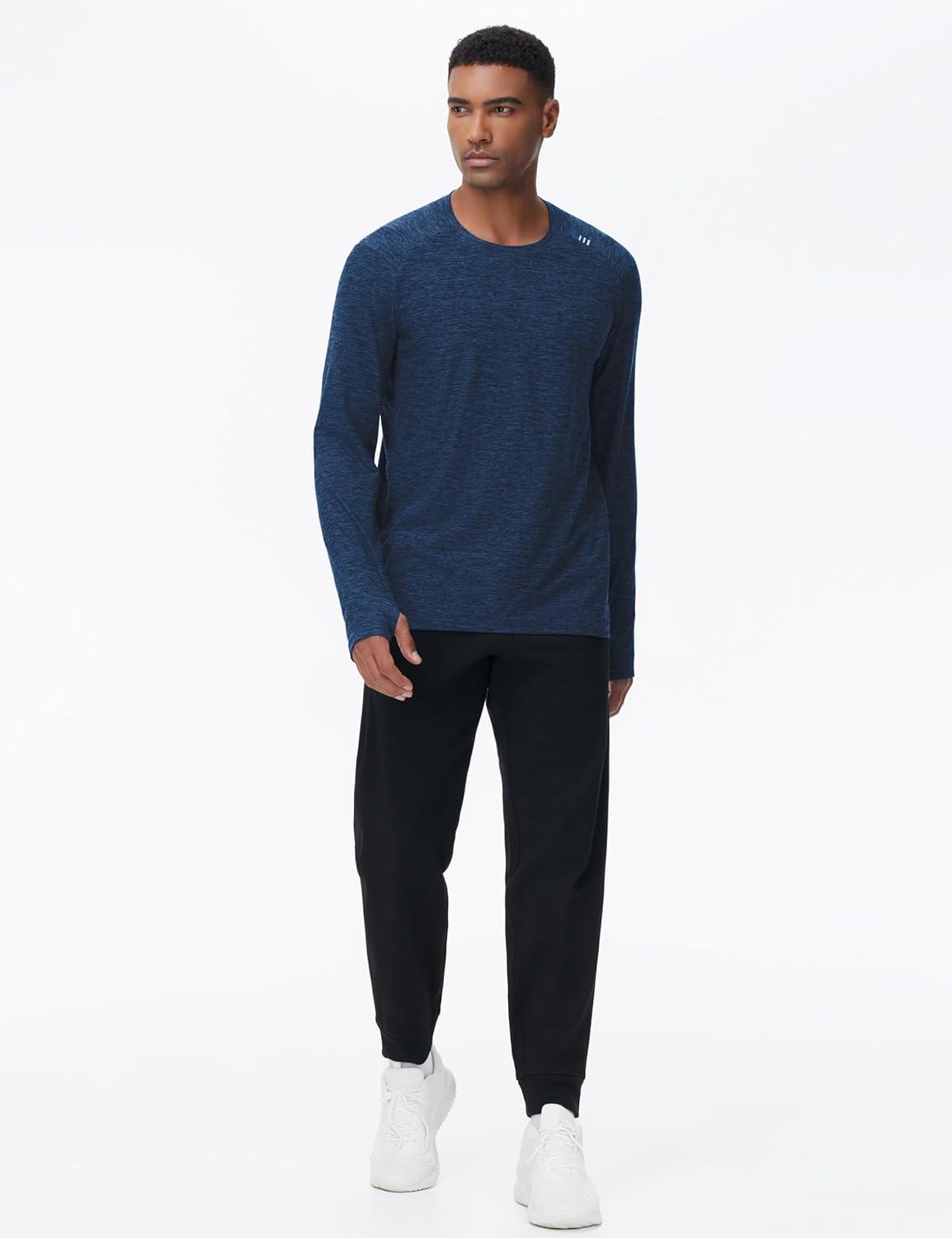imageTHE GYM PEOPLE Mens Long Sleeve Workout Shirts Moisture Wicking Athletic Running Tee Tops with Thumb HolesDark Blue Heather