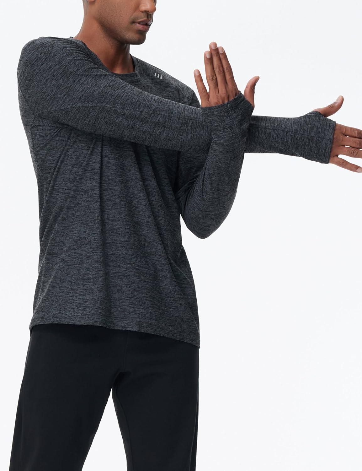imageTHE GYM PEOPLE Mens Long Sleeve Workout Shirts Moisture Wicking Athletic Running Tee Tops with Thumb HolesDark Grey Heather