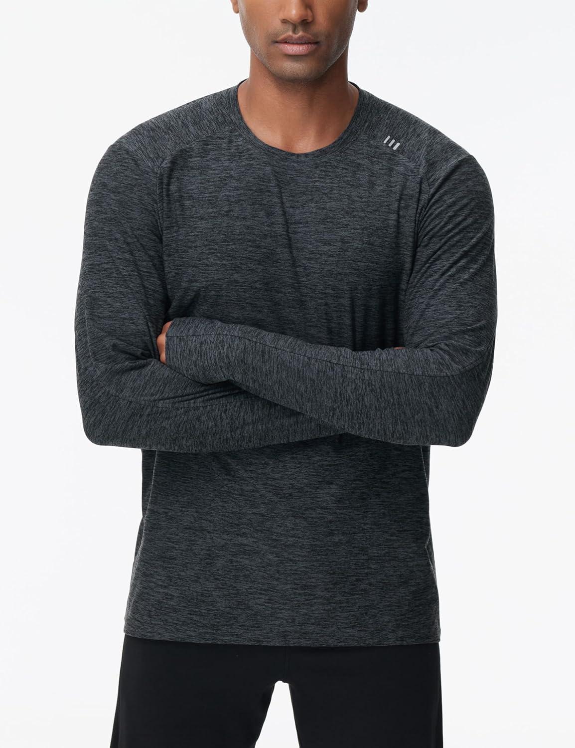 imageTHE GYM PEOPLE Mens Long Sleeve Workout Shirts Moisture Wicking Athletic Running Tee Tops with Thumb HolesDark Grey Heather