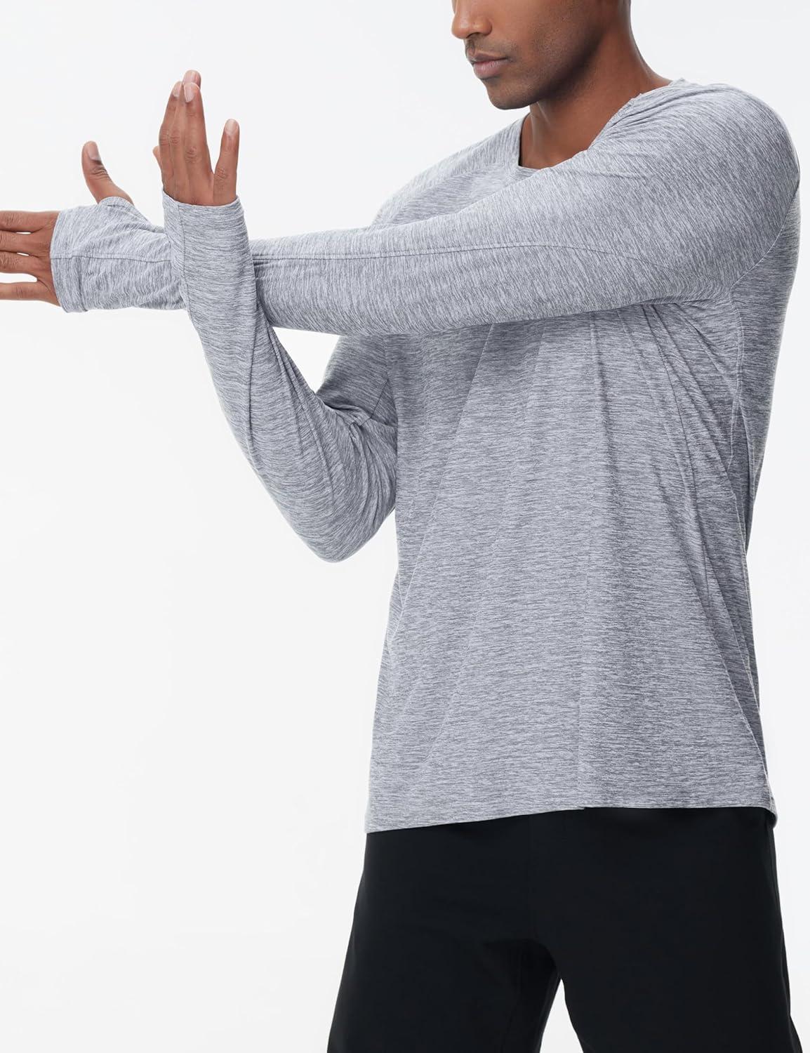 imageTHE GYM PEOPLE Mens Long Sleeve Workout Shirts Moisture Wicking Athletic Running Tee Tops with Thumb HolesLight Grey Heather