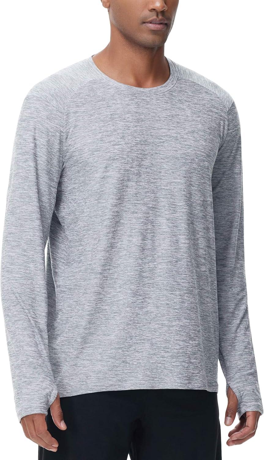 imageTHE GYM PEOPLE Mens Long Sleeve Workout Shirts Moisture Wicking Athletic Running Tee Tops with Thumb HolesLight Grey Heather