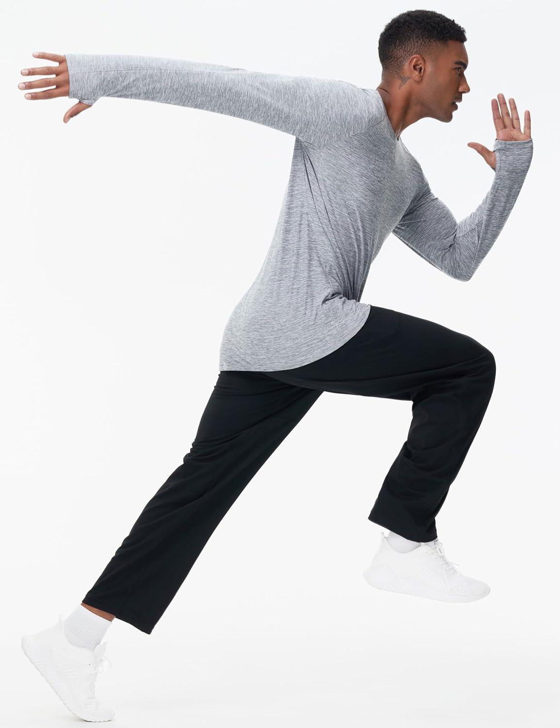 imageTHE GYM PEOPLE Mens Long Sleeve Workout Shirts Moisture Wicking Athletic Running Tee Tops with Thumb HolesLight Grey Heather