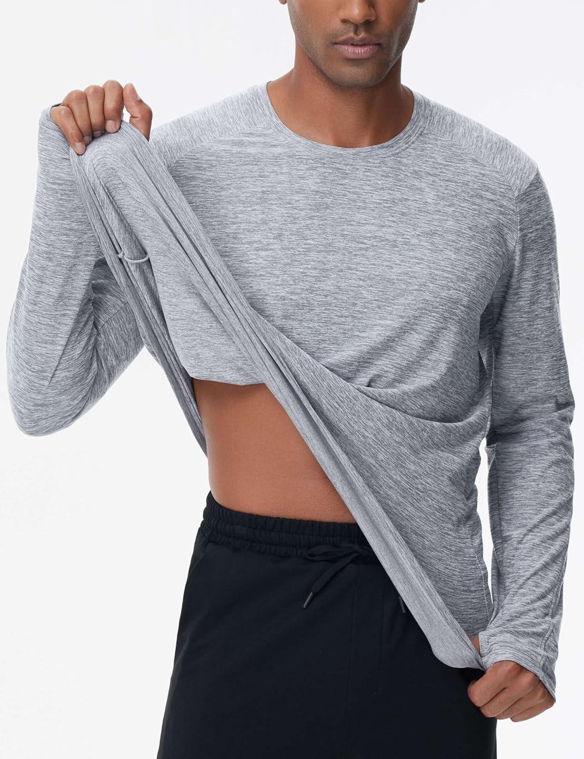 imageTHE GYM PEOPLE Mens Long Sleeve Workout Shirts Moisture Wicking Athletic Running Tee Tops with Thumb HolesLight Grey Heather