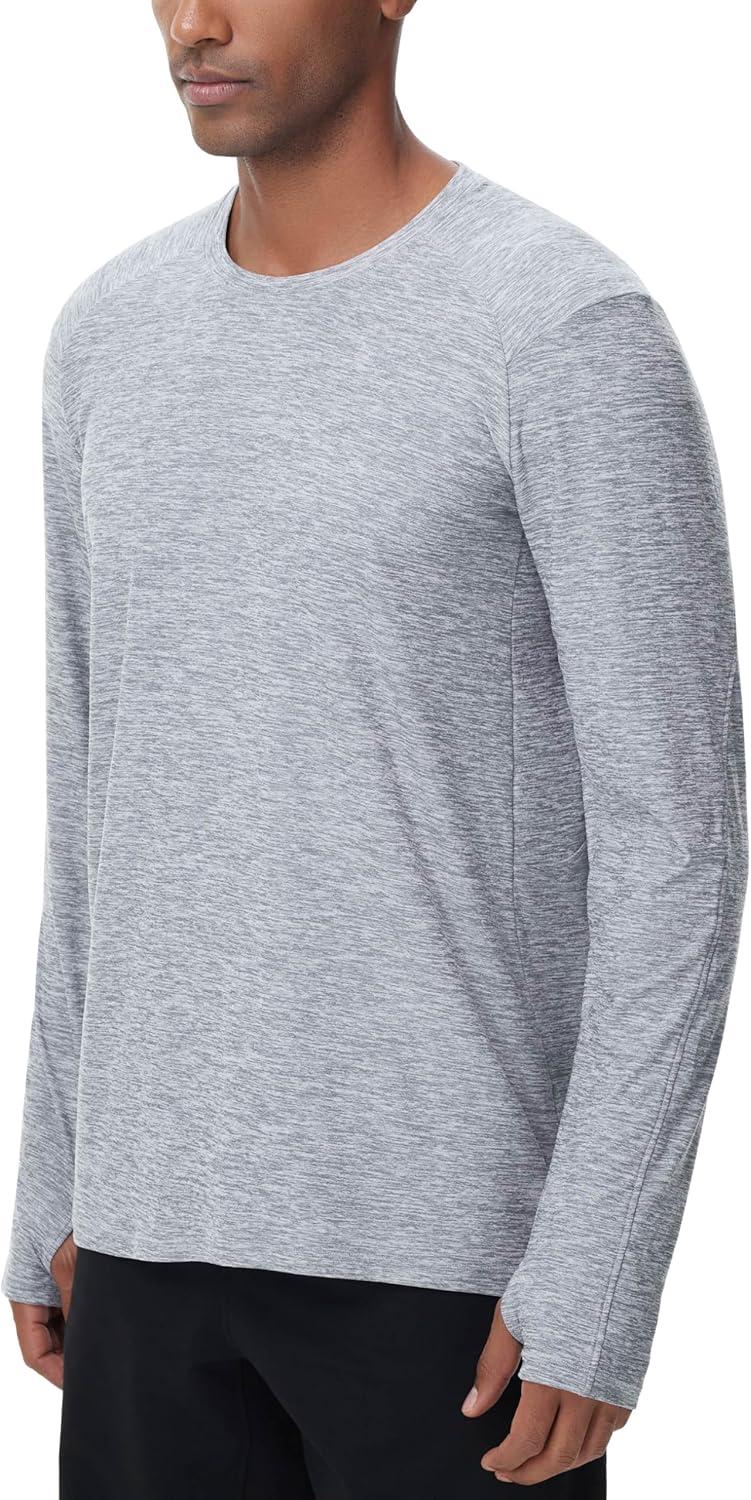 imageTHE GYM PEOPLE Mens Long Sleeve Workout Shirts Moisture Wicking Athletic Running Tee Tops with Thumb HolesLight Grey Heather