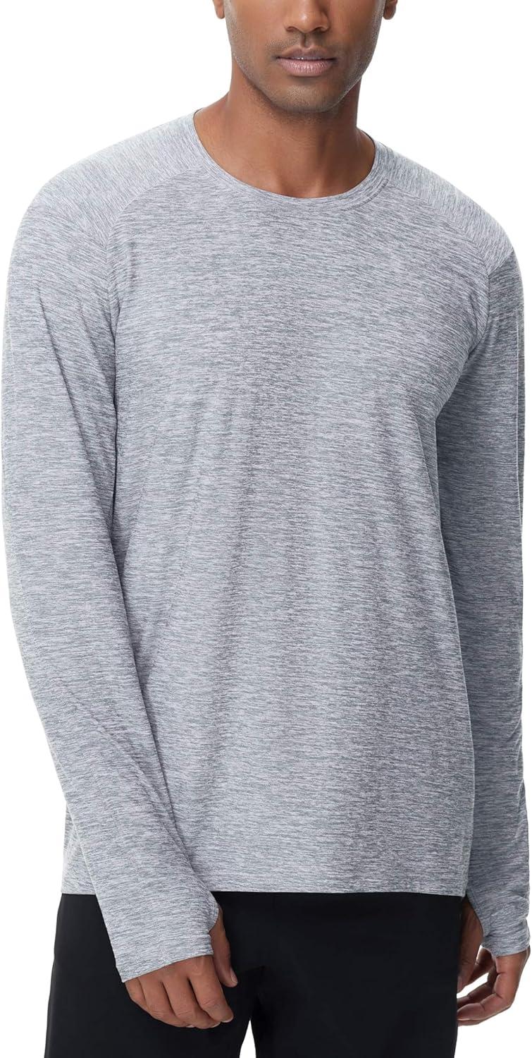 imageTHE GYM PEOPLE Mens Long Sleeve Workout Shirts Moisture Wicking Athletic Running Tee Tops with Thumb HolesLight Grey Heather