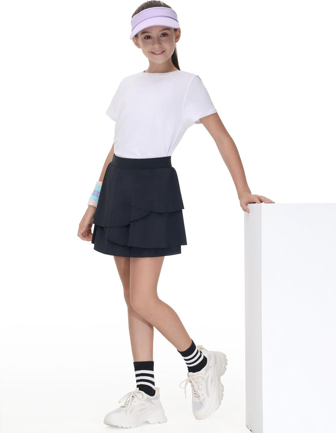 imageTHE GYM PEOPLE Pleated Tennis Skirt for Girls with Pockets Ruffle Athletic Golf Skorts Builtin ShortsBlack