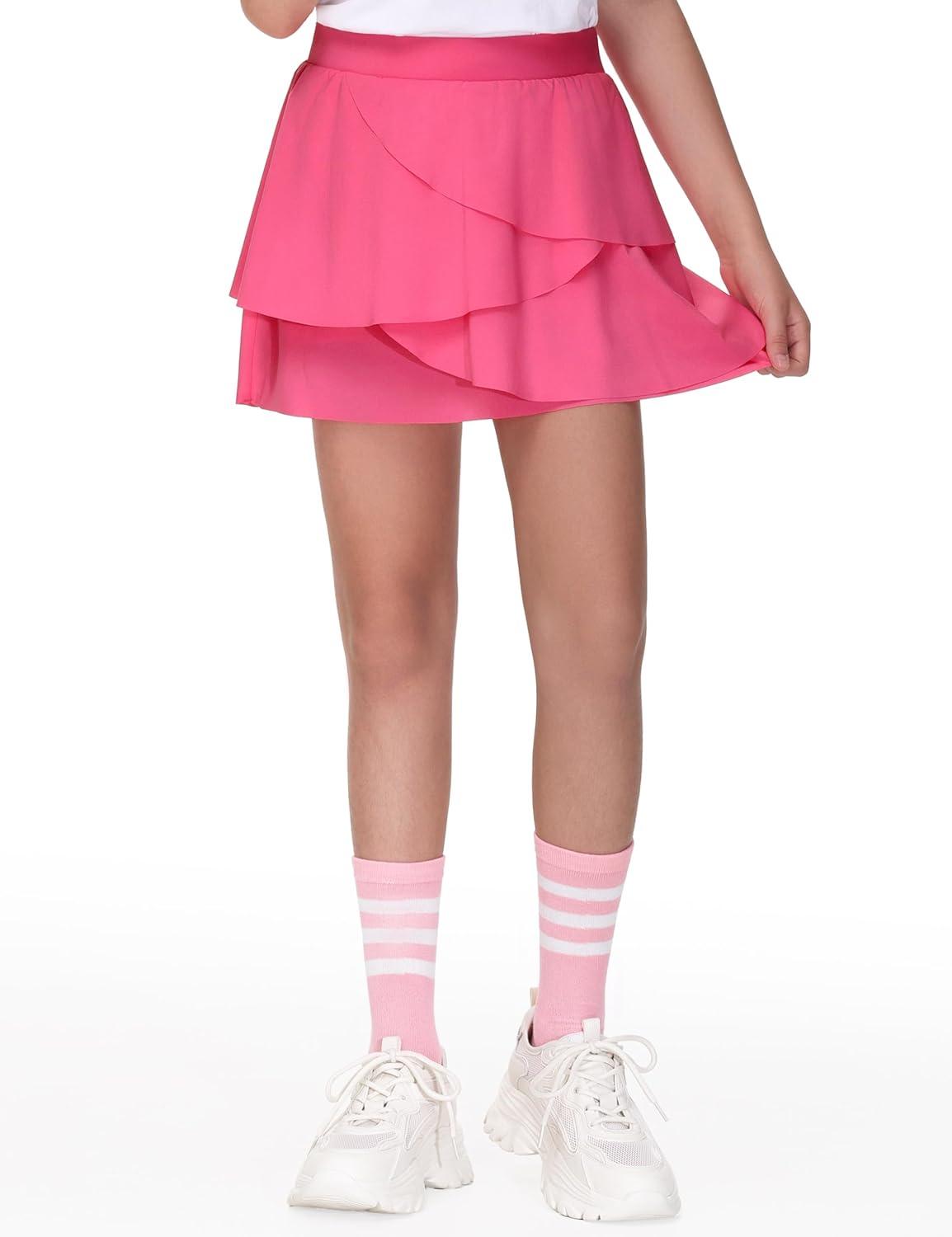 imageTHE GYM PEOPLE Pleated Tennis Skirt for Girls with Pockets Ruffle Athletic Golf Skorts Builtin ShortsBright Pink
