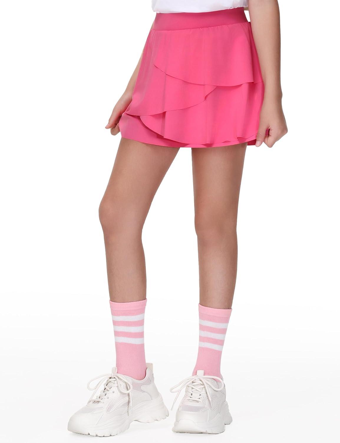 imageTHE GYM PEOPLE Pleated Tennis Skirt for Girls with Pockets Ruffle Athletic Golf Skorts Builtin ShortsBright Pink