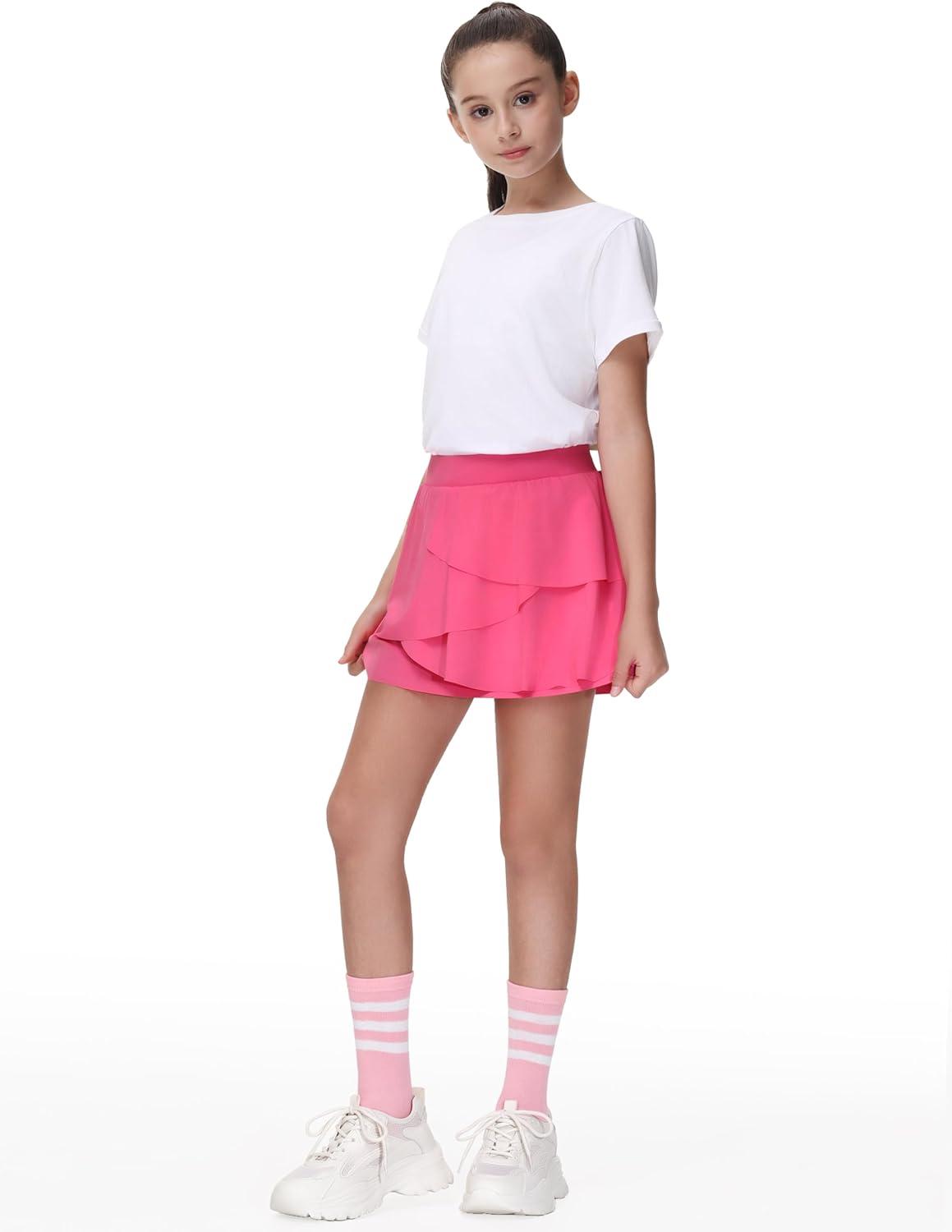 imageTHE GYM PEOPLE Pleated Tennis Skirt for Girls with Pockets Ruffle Athletic Golf Skorts Builtin ShortsBright Pink