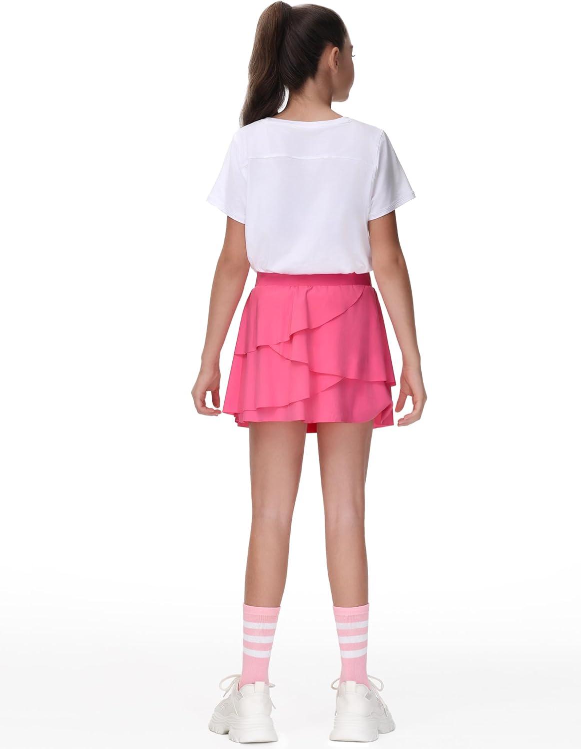 imageTHE GYM PEOPLE Pleated Tennis Skirt for Girls with Pockets Ruffle Athletic Golf Skorts Builtin ShortsBright Pink