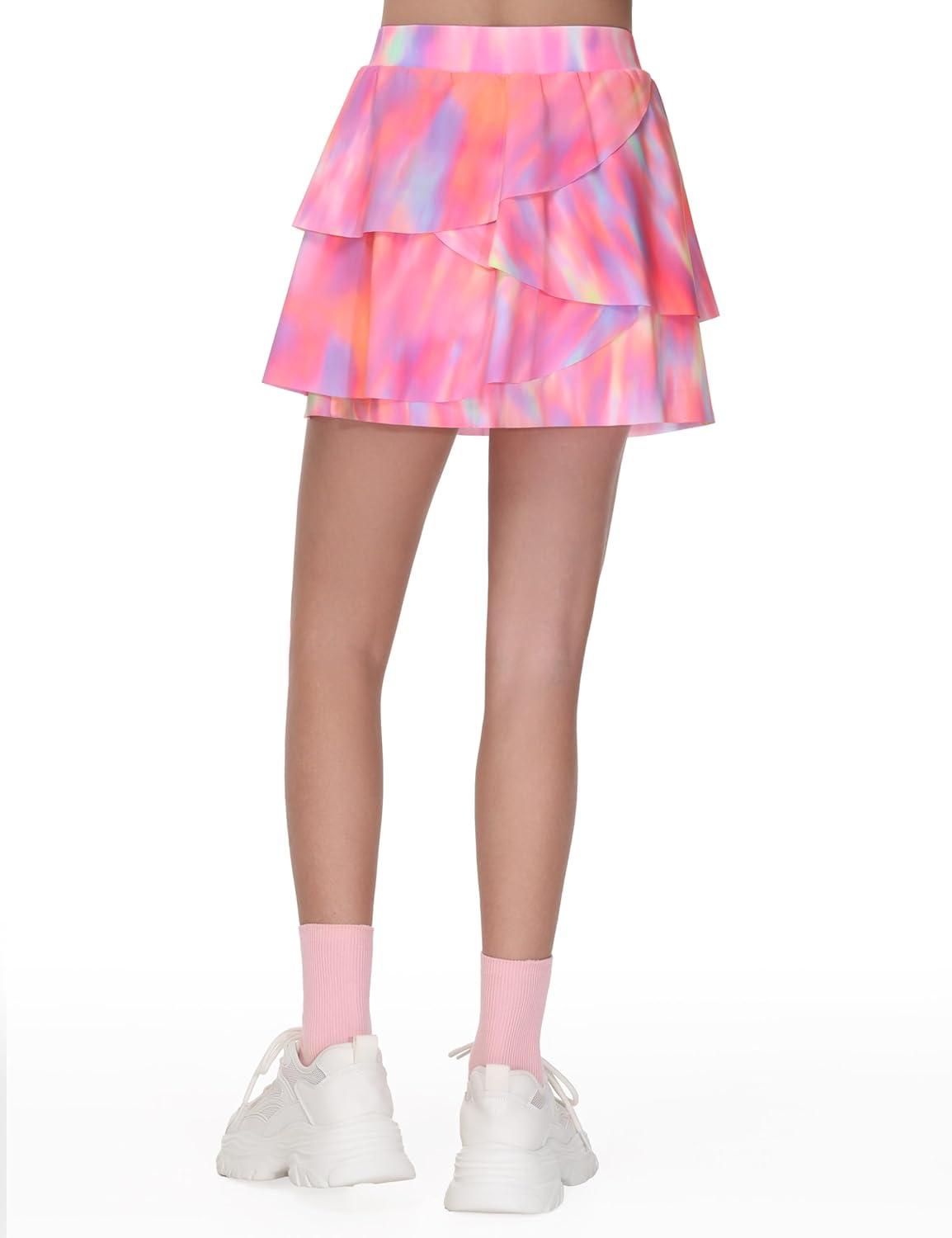 imageTHE GYM PEOPLE Pleated Tennis Skirt for Girls with Pockets Ruffle Athletic Golf Skorts Builtin ShortsColorful Pink