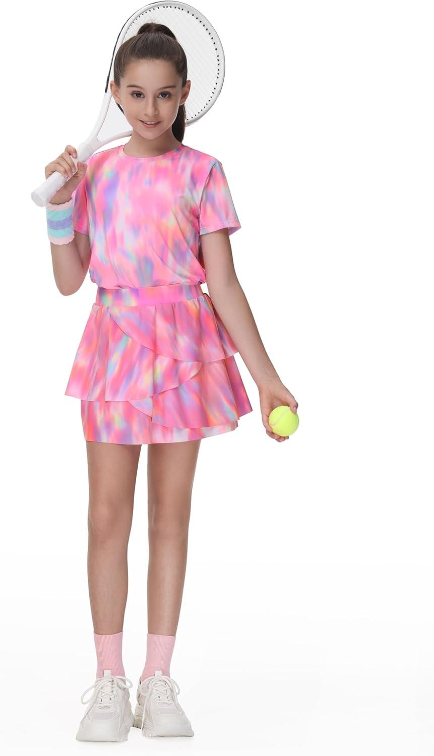 imageTHE GYM PEOPLE Pleated Tennis Skirt for Girls with Pockets Ruffle Athletic Golf Skorts Builtin ShortsColorful Pink