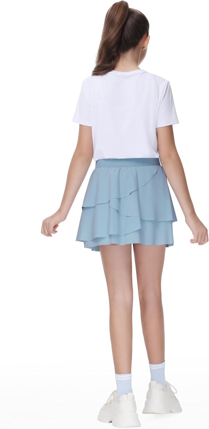 imageTHE GYM PEOPLE Pleated Tennis Skirt for Girls with Pockets Ruffle Athletic Golf Skorts Builtin ShortsIce Blue