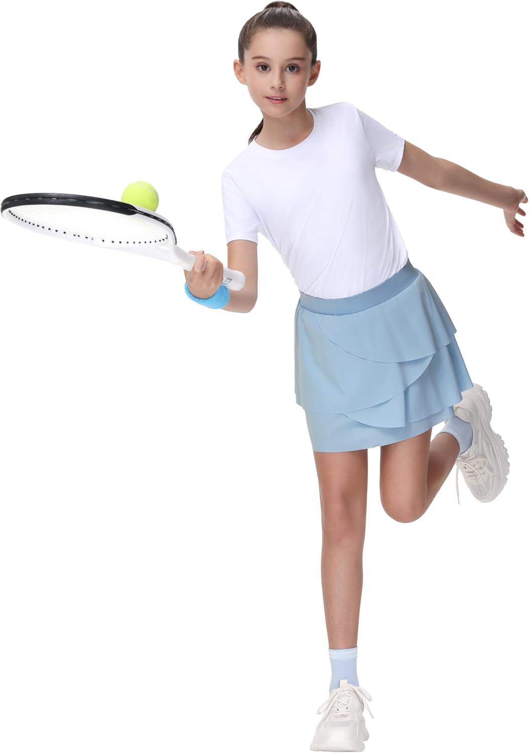 imageTHE GYM PEOPLE Pleated Tennis Skirt for Girls with Pockets Ruffle Athletic Golf Skorts Builtin ShortsIce Blue