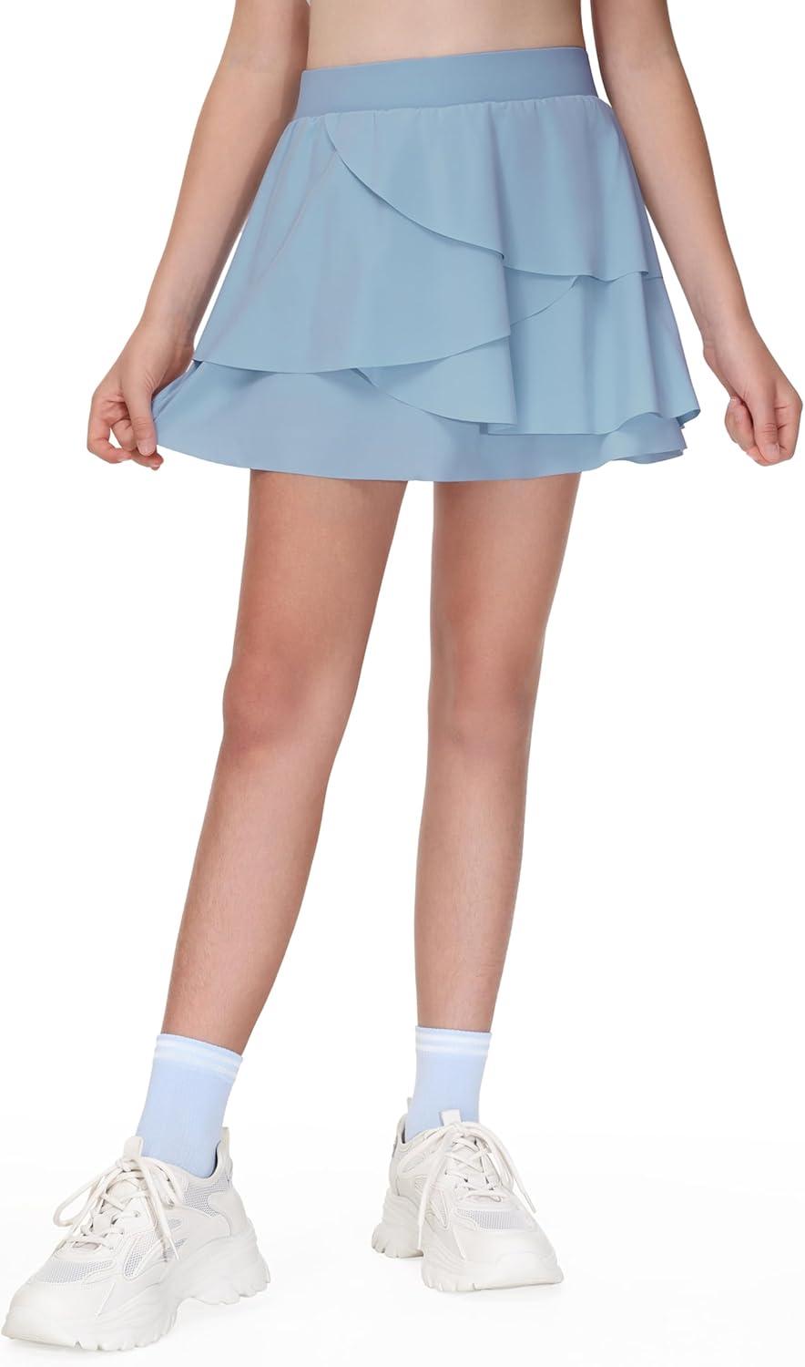 imageTHE GYM PEOPLE Pleated Tennis Skirt for Girls with Pockets Ruffle Athletic Golf Skorts Builtin ShortsIce Blue