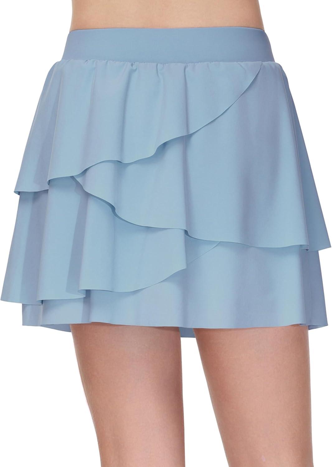 imageTHE GYM PEOPLE Pleated Tennis Skirt for Girls with Pockets Ruffle Athletic Golf Skorts Builtin ShortsIce Blue
