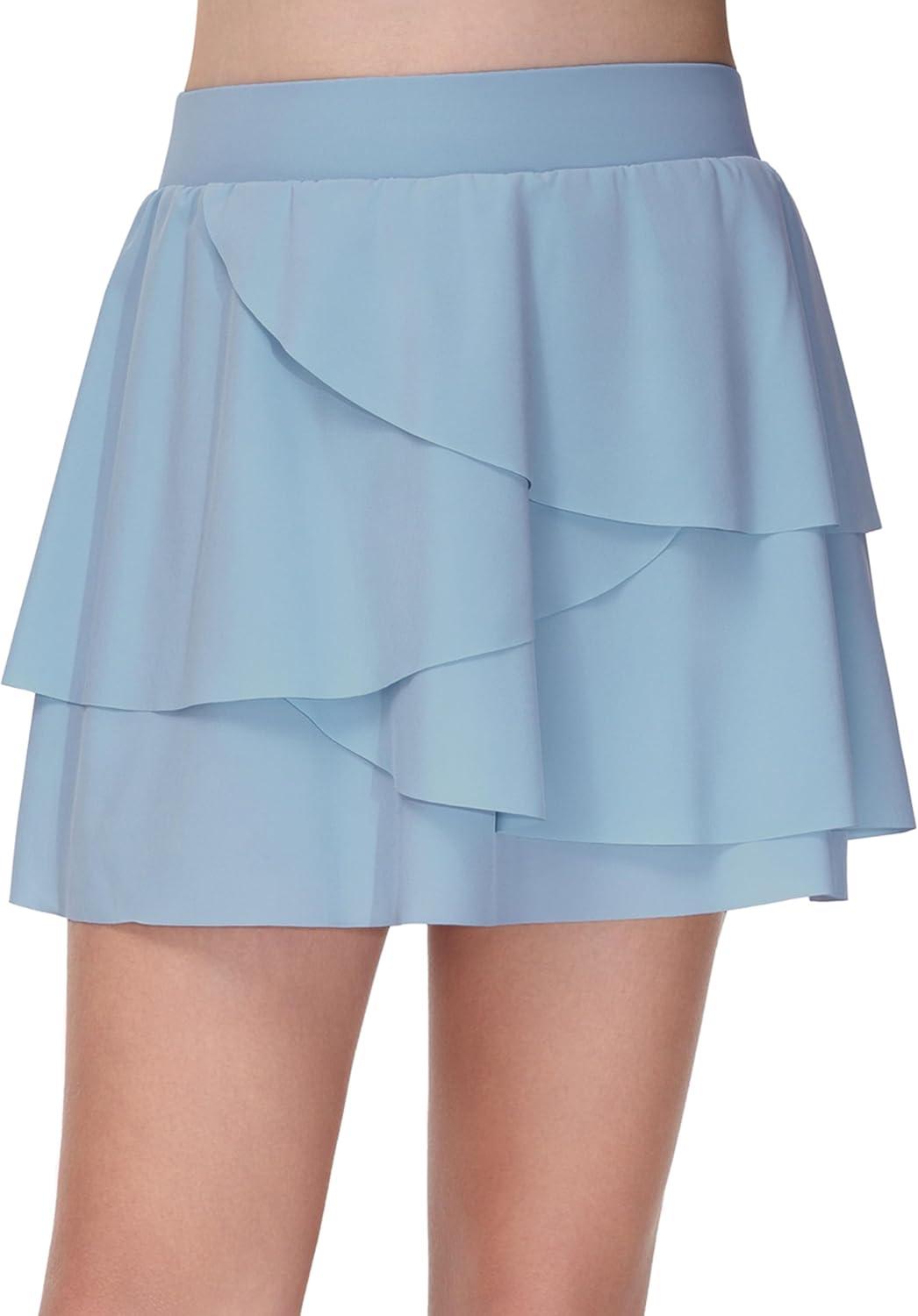 imageTHE GYM PEOPLE Pleated Tennis Skirt for Girls with Pockets Ruffle Athletic Golf Skorts Builtin ShortsIce Blue