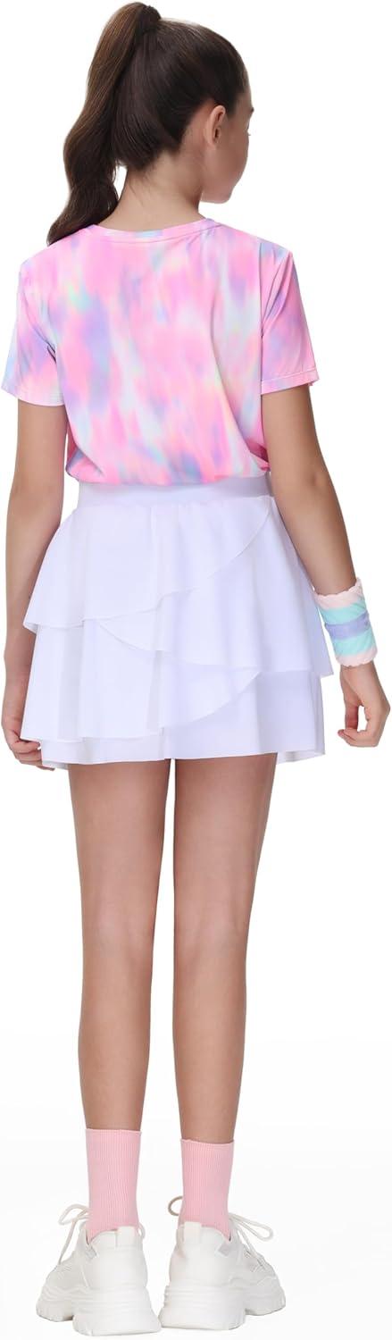 imageTHE GYM PEOPLE Pleated Tennis Skirt for Girls with Pockets Ruffle Athletic Golf Skorts Builtin ShortsWhite