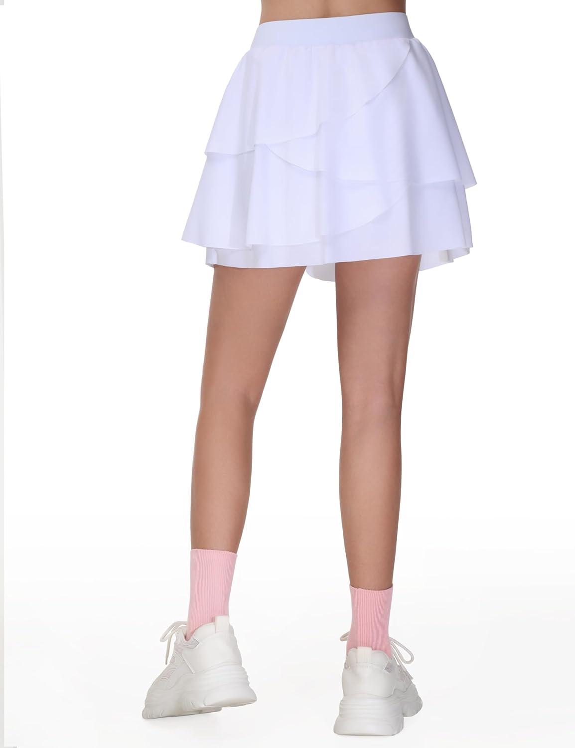 imageTHE GYM PEOPLE Pleated Tennis Skirt for Girls with Pockets Ruffle Athletic Golf Skorts Builtin ShortsWhite