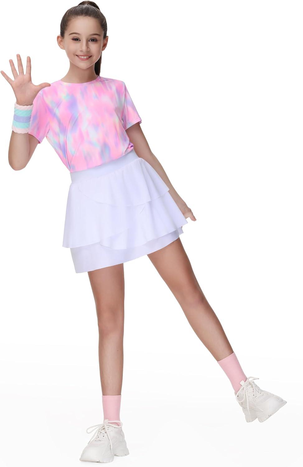 imageTHE GYM PEOPLE Pleated Tennis Skirt for Girls with Pockets Ruffle Athletic Golf Skorts Builtin ShortsWhite