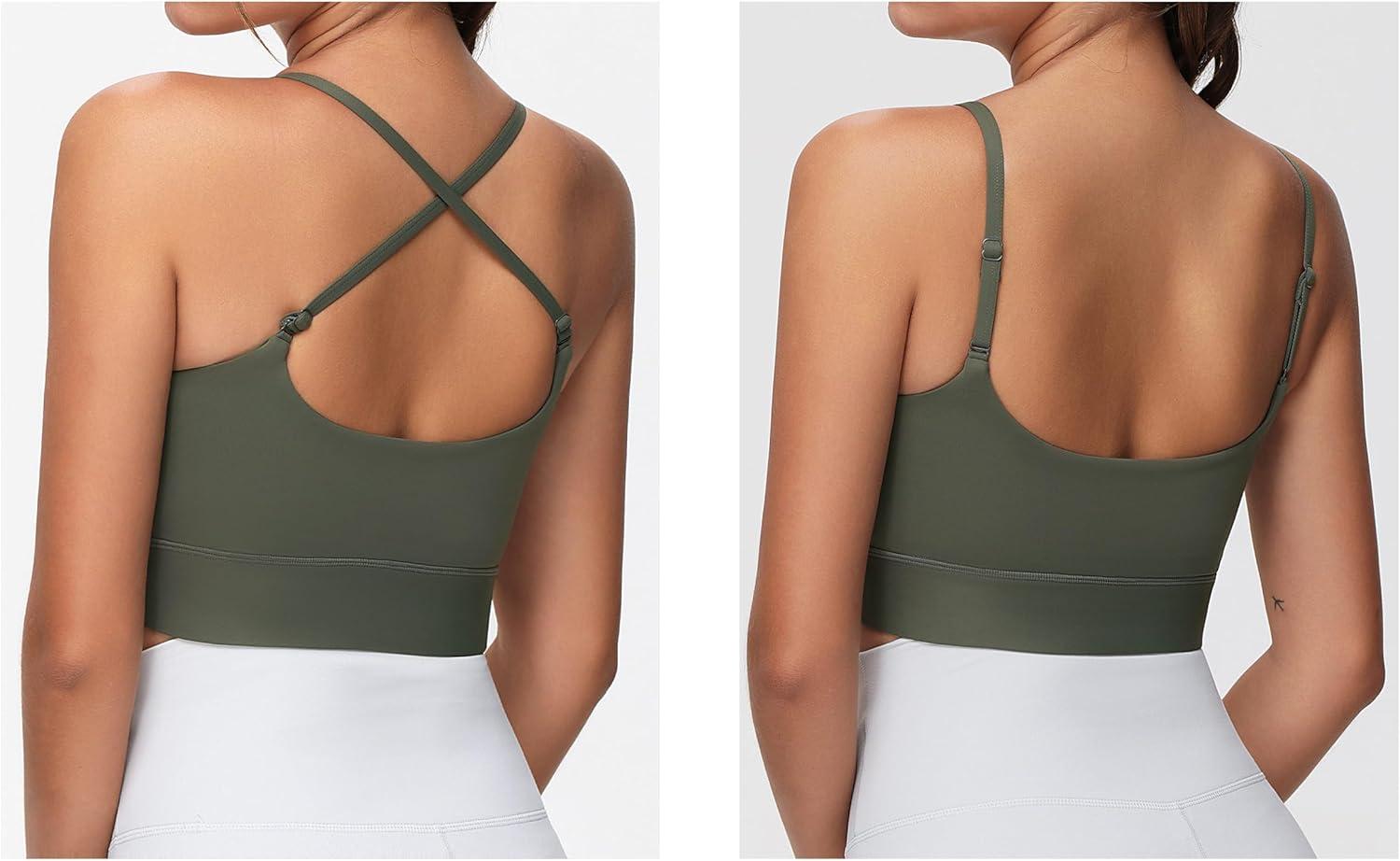 imageTHE GYM PEOPLE Womens Adjustable Longline Sports Bras Scoop Neck Padded Wireless Workout Yoga TopsBean Brown