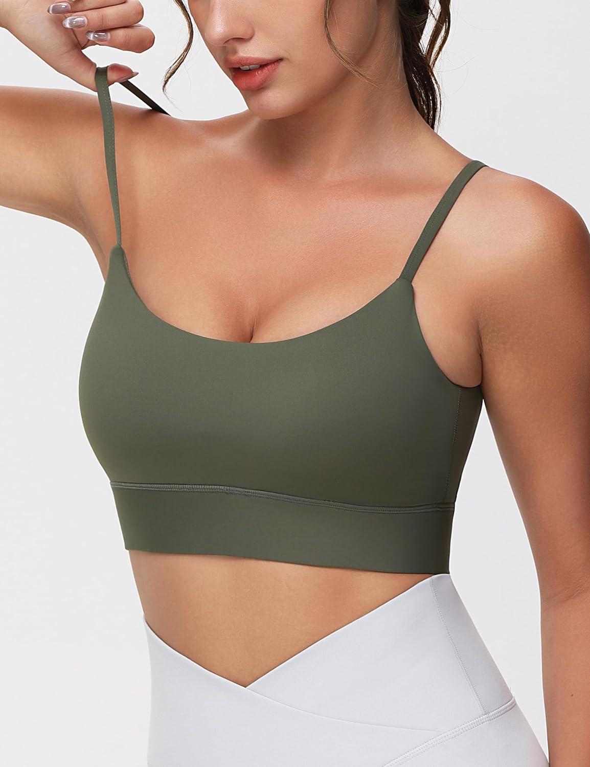 imageTHE GYM PEOPLE Womens Adjustable Longline Sports Bras Scoop Neck Padded Wireless Workout Yoga TopsBean Brown