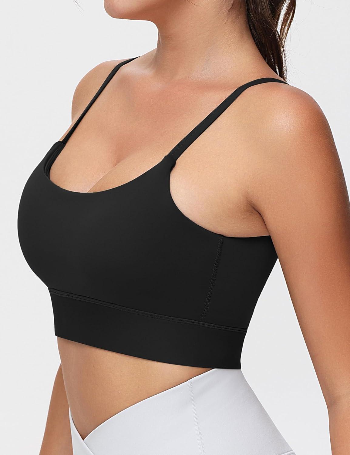 imageTHE GYM PEOPLE Womens Adjustable Longline Sports Bras Scoop Neck Padded Wireless Workout Yoga TopsBlack